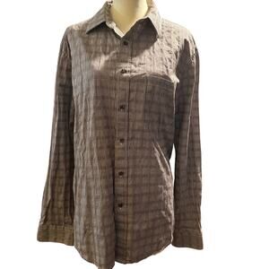 Tasso Elba Fitted Button Down Shirt, Brown White Micro Check Plaid, Men's XL